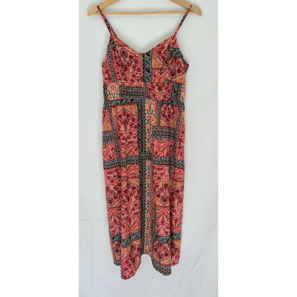 Old Navy Waist-Defined Cami Midi Dress Size M Pockets Pink Orange Paisley Floral